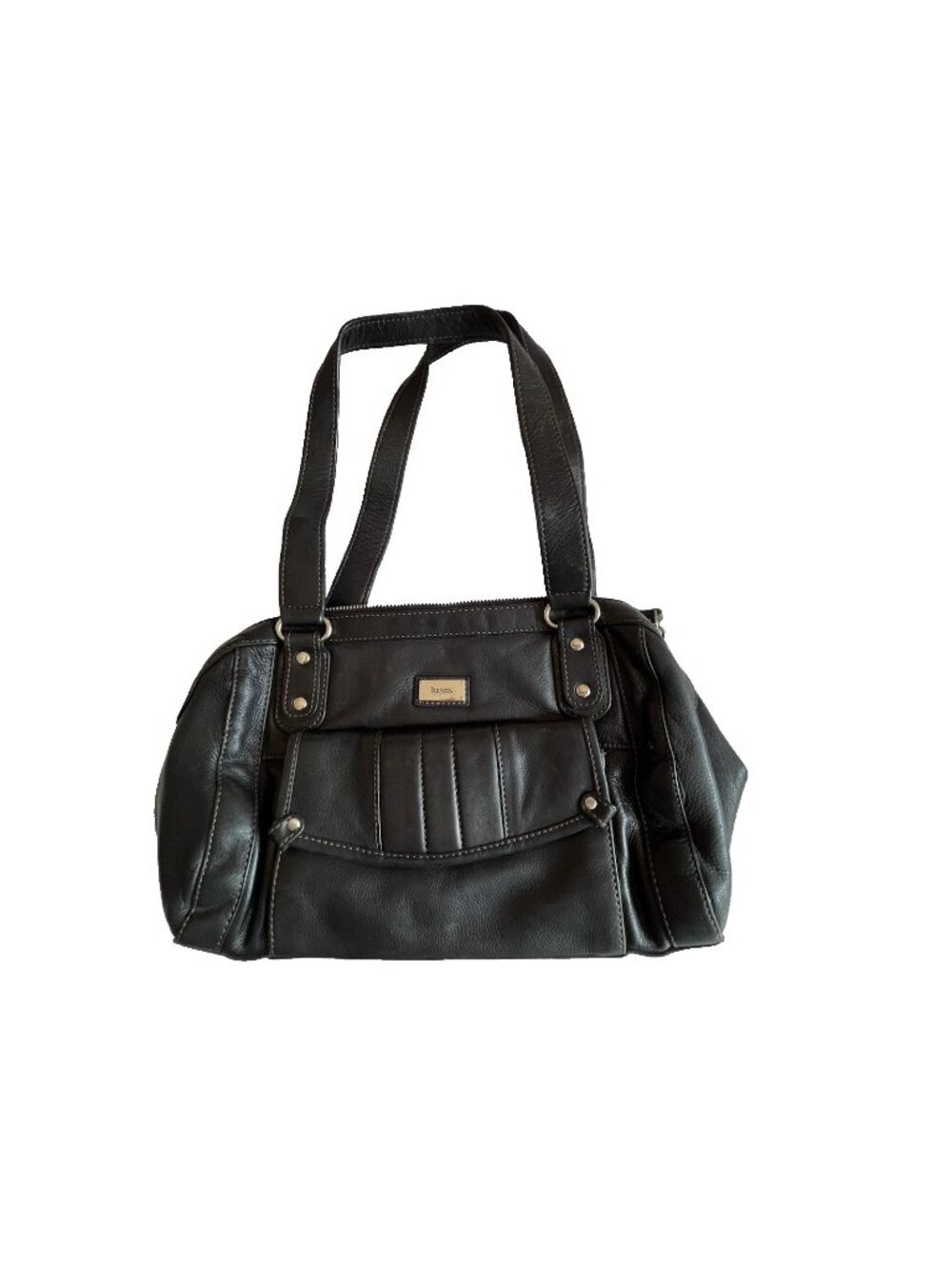 Liz & Co Medium Black Leather Soft Shoulder Bag Purse Tote Double Handle
